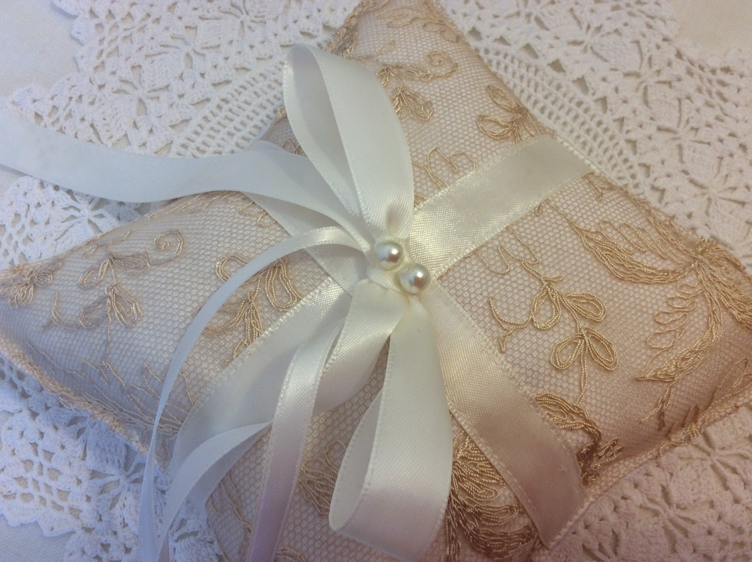 Wedding Pillow - gold lace