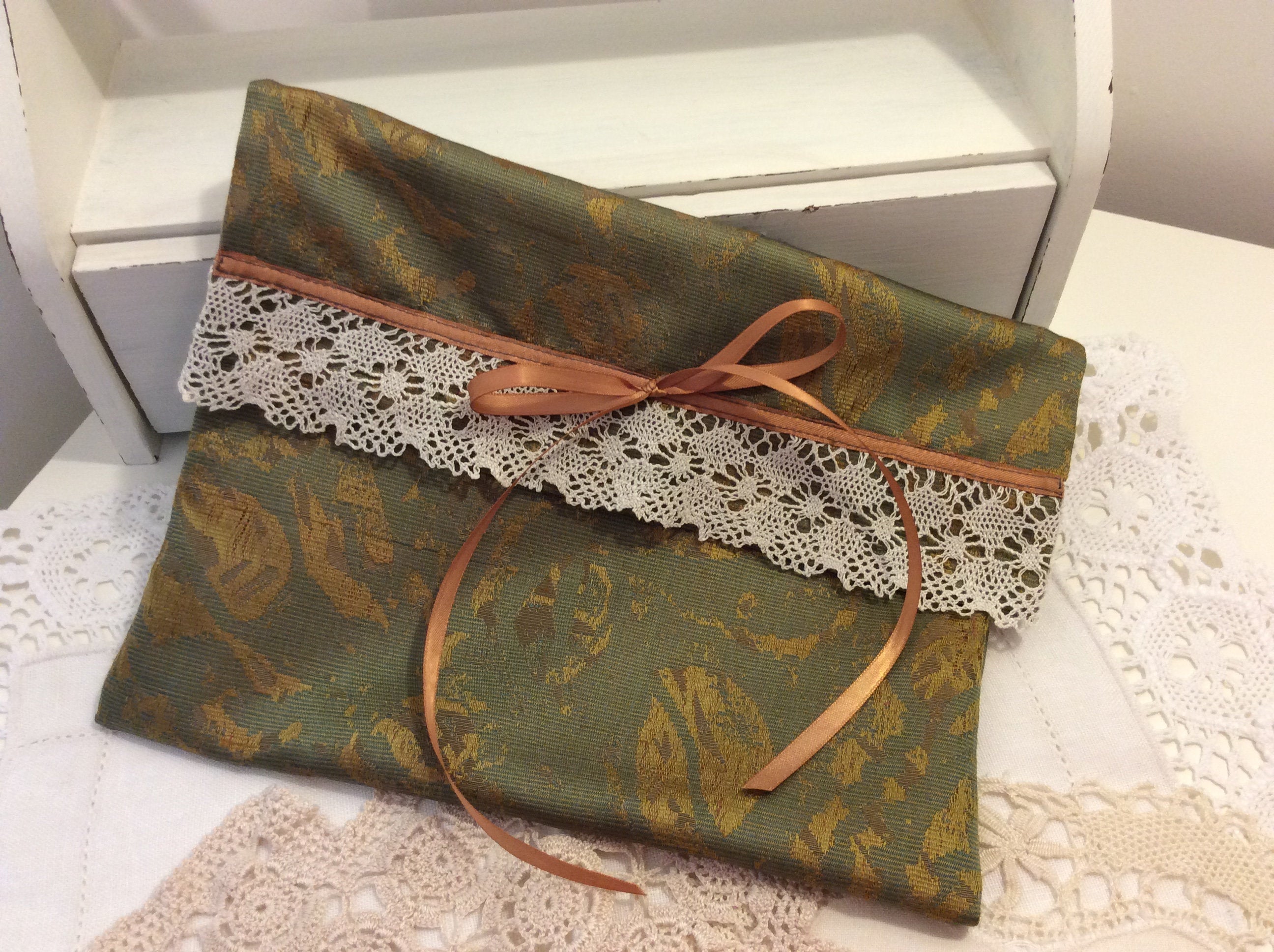 Handkerchief Pouch - dark green and gold