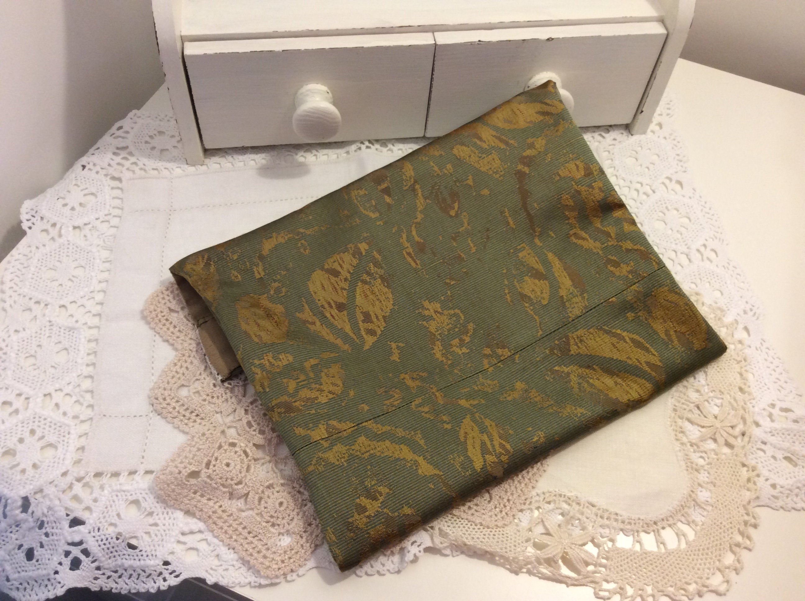 Handkerchief Pouch - dark green and gold