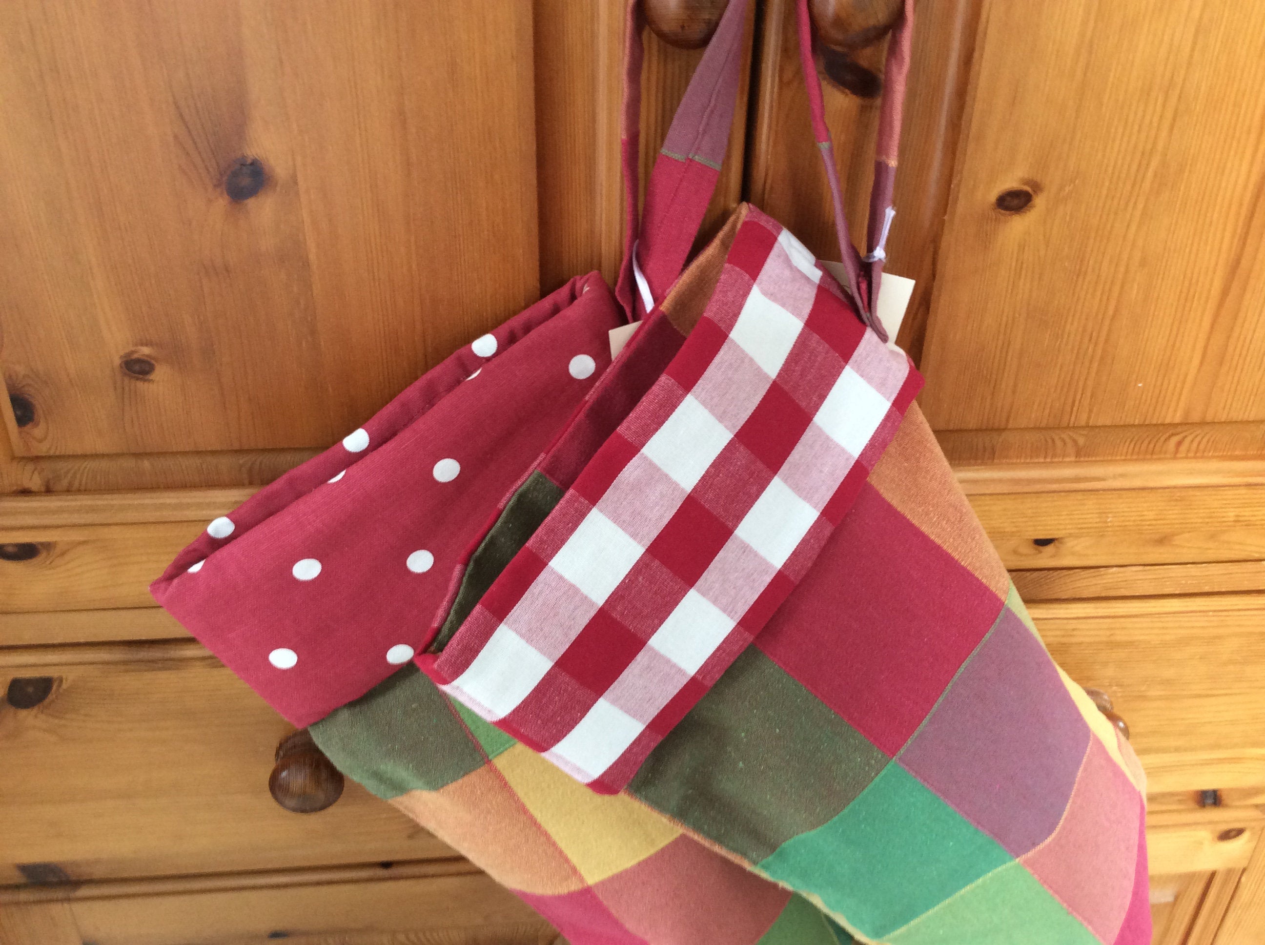 Christmas Stocking - multicoloured check with spotty cuff